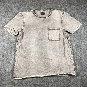 Zara Man Shirt Mens Small Gray Acid Wash Raw Hem Chest Pocket Tee Crewneck